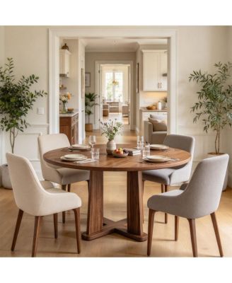47.2" Round Dining Table, MDF Oak Wood Grain, Cross Space-Saving Base, Seats 4-6, Waterproof Easy Clean