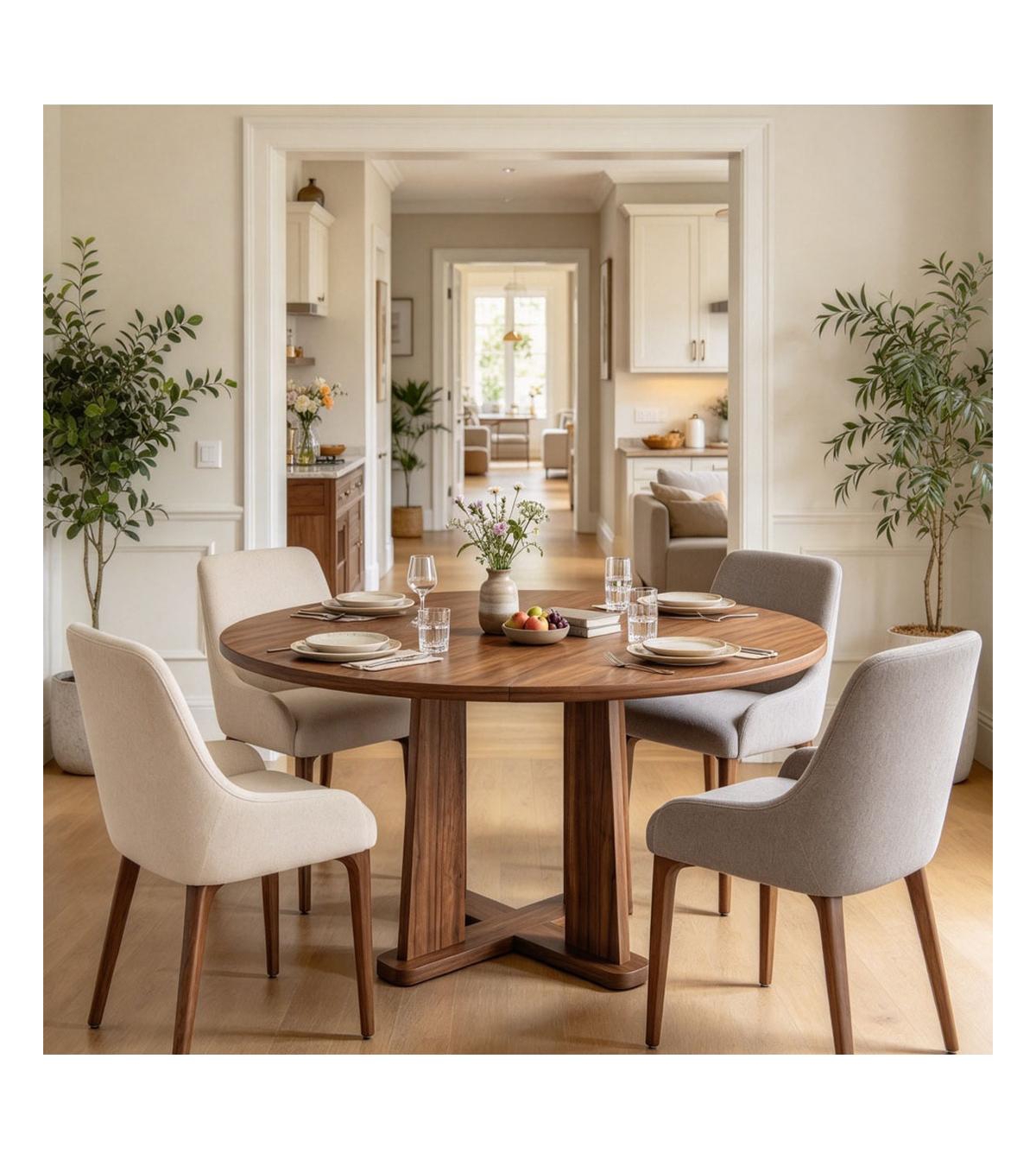 gaomon 47.2" Round Dining Table, Mdf Oak Wood Grain, Cross Space-Saving Base, Seats 4-6, Waterproof Easy Clean - Oxford