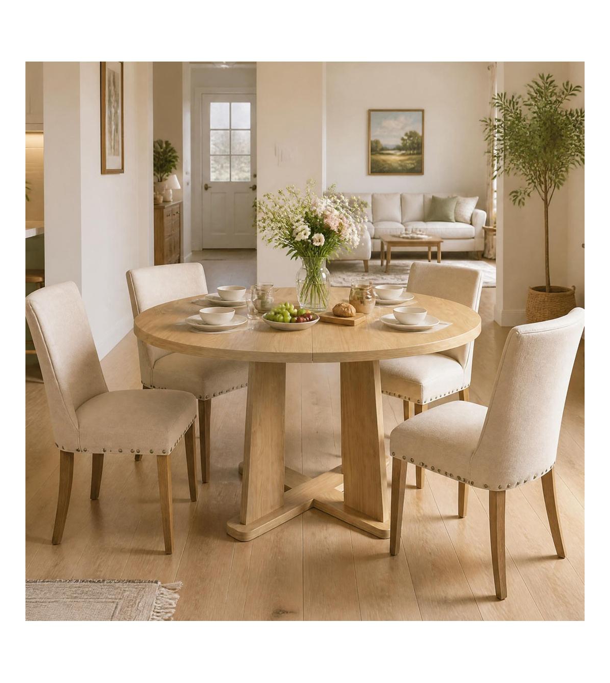 gaomon 47.2" Round Dining Table, Mdf Oak Wood Grain, Cross Space-Saving Base, Seats 4-6, Waterproof Easy Clean - Natural