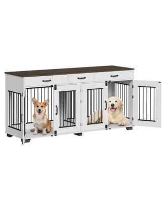 71 Inch Furniture Style Double Dog Crate TV Stand with 3 Storage Drawers, Indoor Dual Compartment Dog Kennel Cabinet