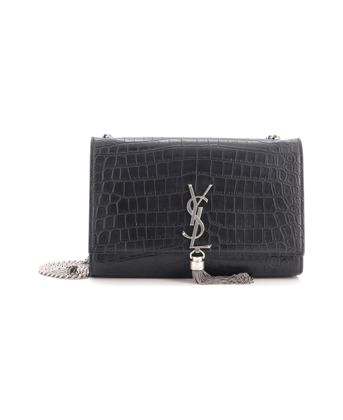 Pre-Owned Saint Laurent Medium Classic Monogram Tassel Crossbody Bag Embossed Leather - Black