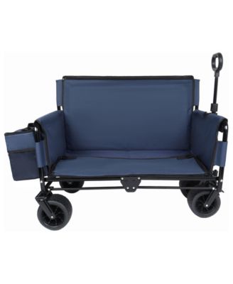 3 in 1 Folding Wagon Cart with Bench Seat, 500lbs Heavy Duty 180L All Terrain Wagon for Camping Beach Sports Garden