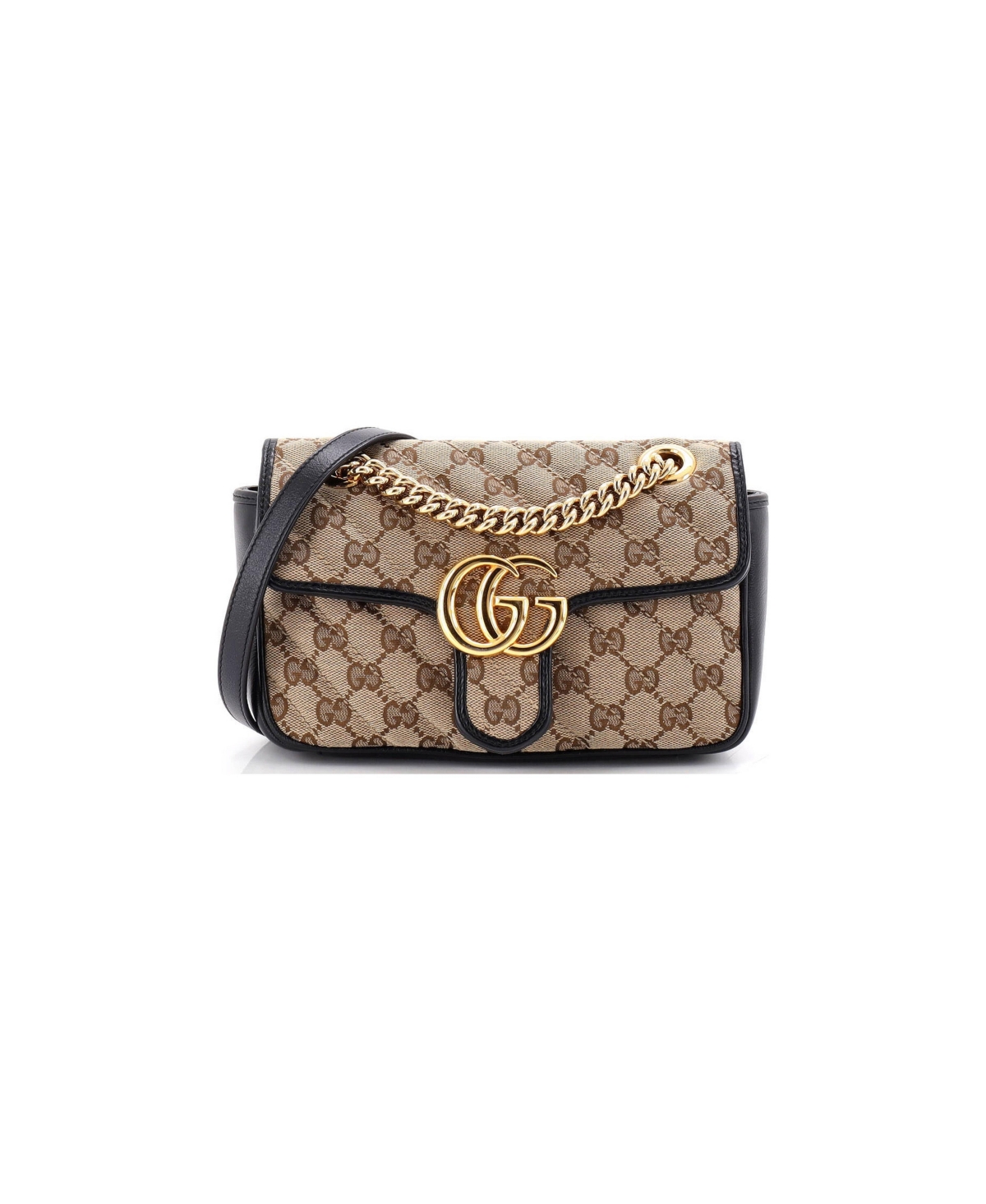 Pre-Owned Gucci Small Gg Marmont Flap Bag Diagonal Quilted Gg Canvas with Leather - Black