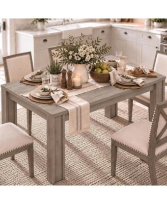 Large 63 Inch Dining Table for 4-6, Farmhouse Wood Kitchen Table with Spacious Rectangular ThickTop, Heavy Duty H-Shaped Legs Reinforced Base