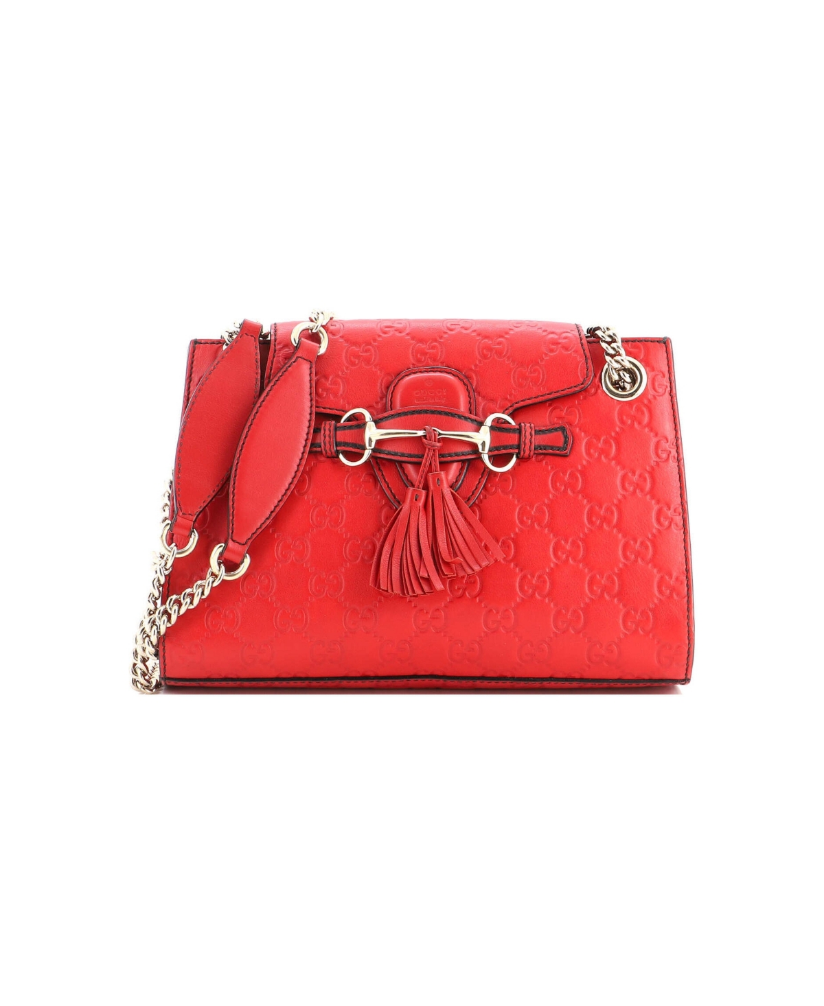 Pre-Owned Gucci Small Emily Chain Flap Shoulder Bag Guccissima Leather - Red