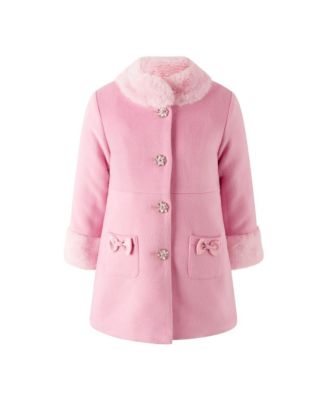Toddler Girls' 2T-10 Sparkle Button Jeweled-Button Faux Fur Dress Coat