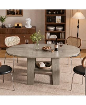 Extendable Round Dining Table 43.3"-59", Butterfly Leaf, Seats 4-6