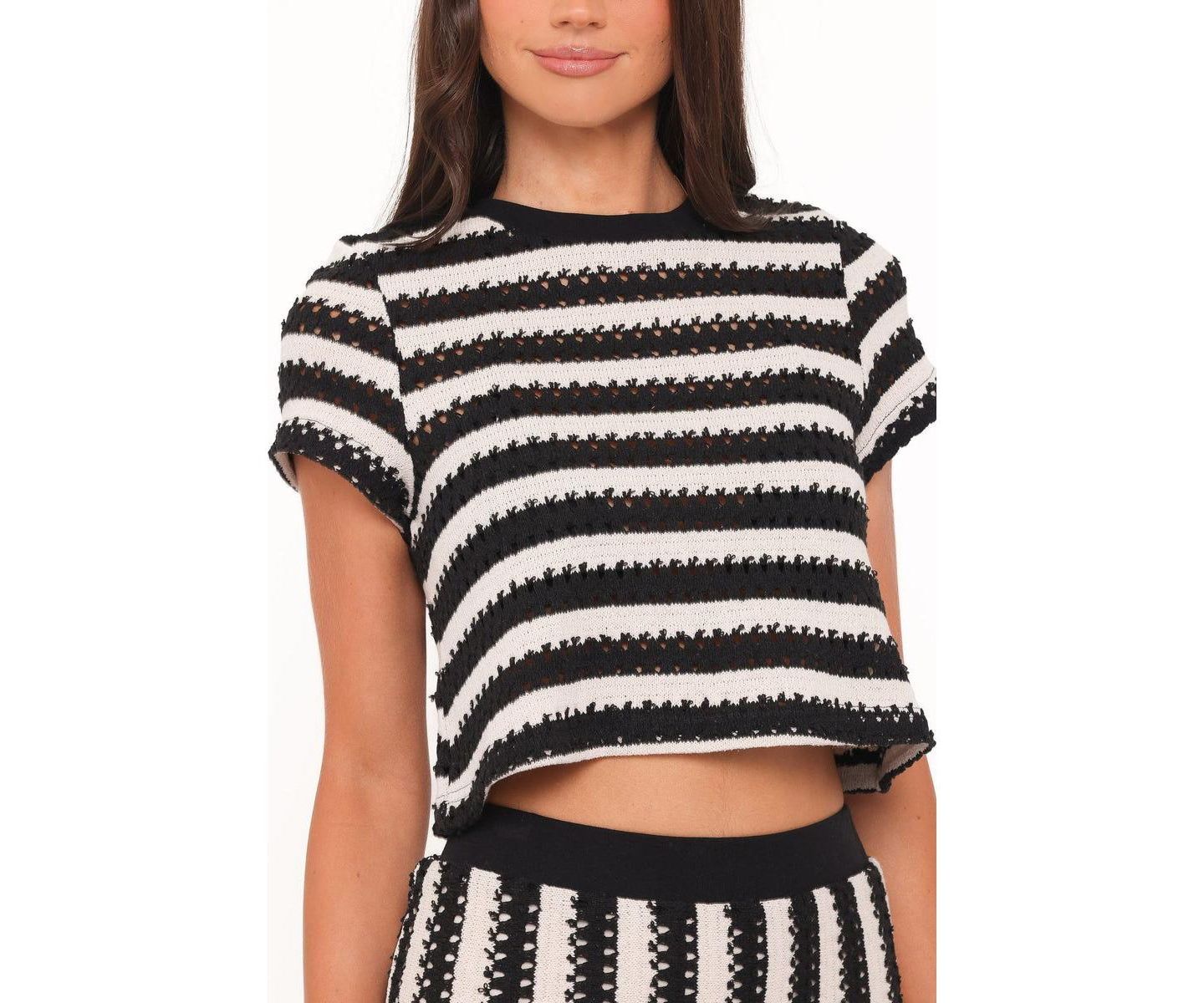 Женский комплект Petal and Pup Jaden Stripe Crop Short-Sleeve Top and Skirt, 2-Piece Set, цвет: Чёрный / Белый полосатый — фото 3