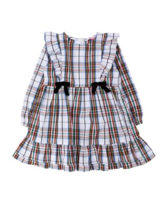 Toddler Girls' 2T-5T Long-Sleeve Plaid Waterfall Bow Dress