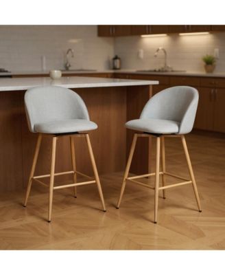 Natural Fabric And Wood Counter Height Bar Chair