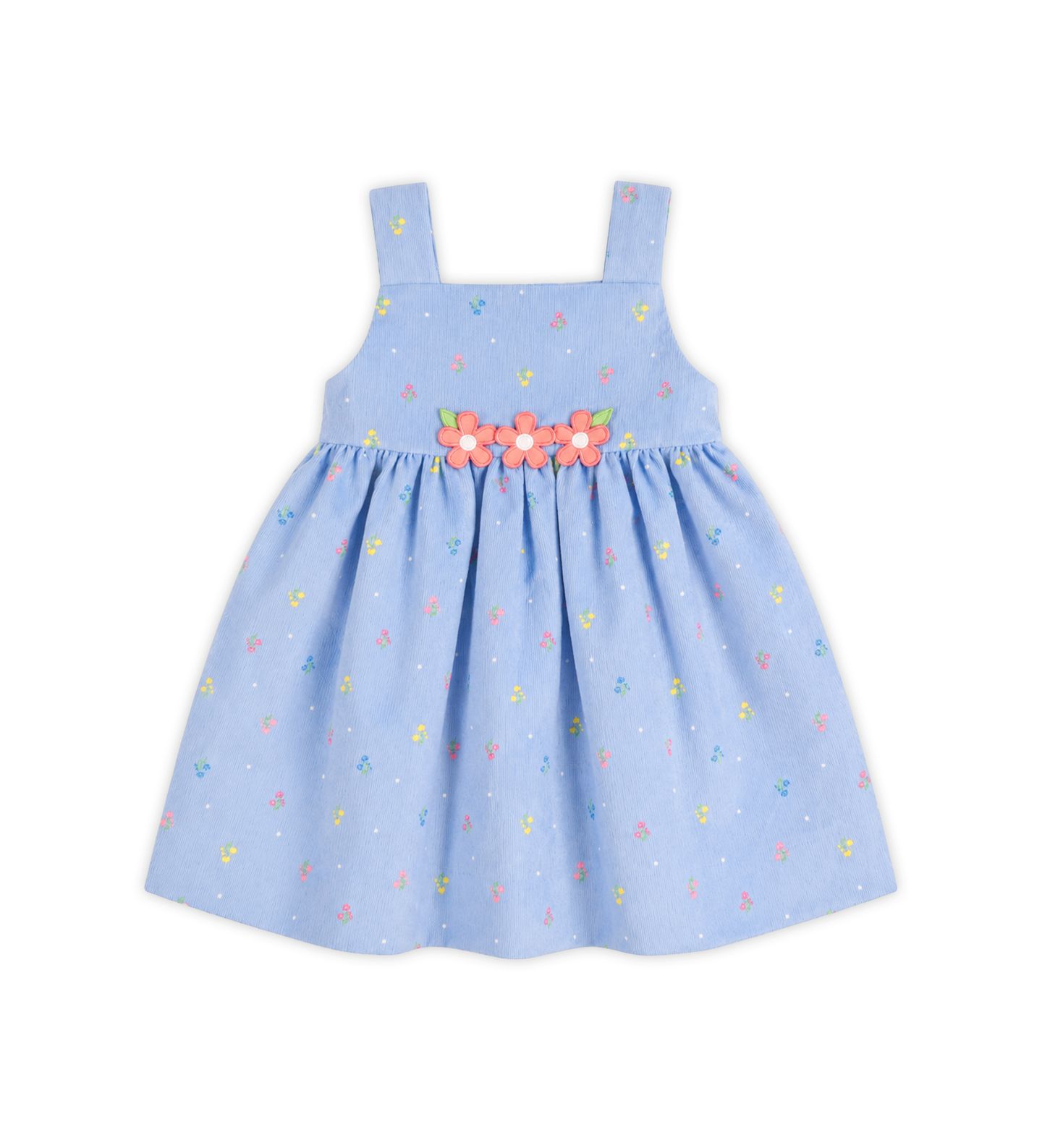 Платье Florence Eiseman Floral Polka Dot Square Neck Corduroy Dress для девочек-малышей, цвет: Синий / Белый — фото 1