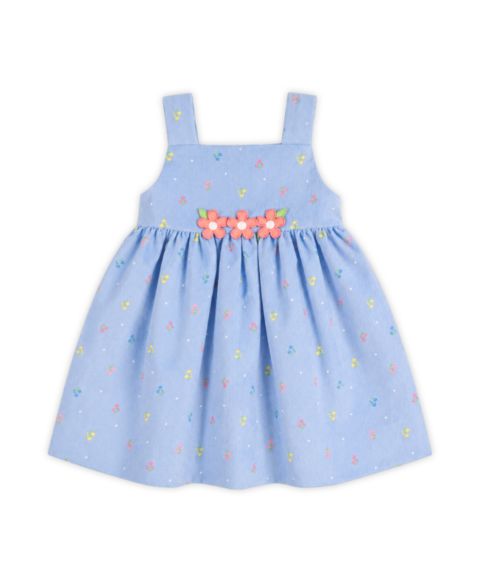 Платье Florence Eiseman Floral Polka Dot Square Neck Corduroy Dress для девочек-малышей, цвет: Синий / Белый