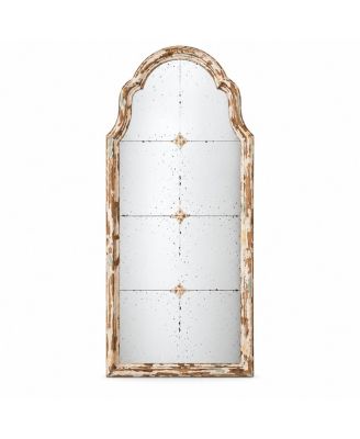 Arched Wall Mirror 22 x 48 Inch Fir Wood Frame Pane Grid Design Decorative Window Mirror with Medallion Accents for Living Room Entryway
