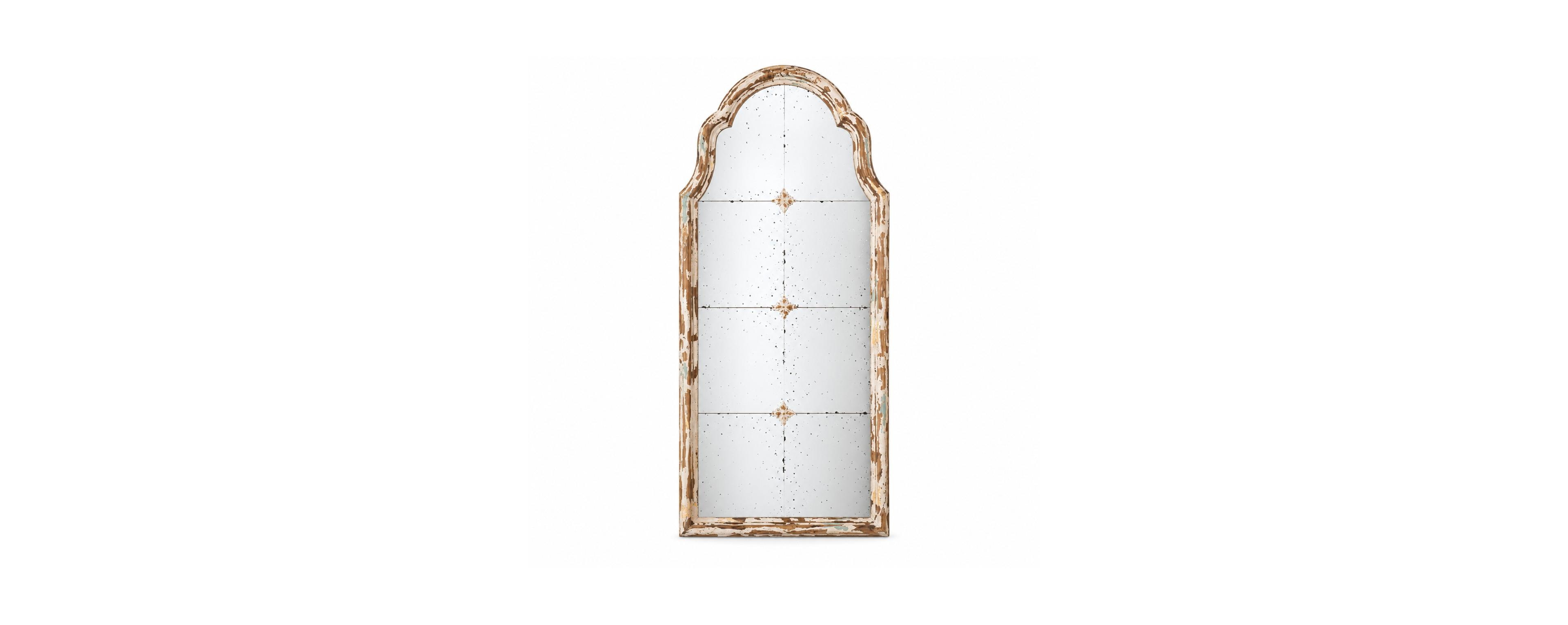 Phying Arched Wall Mirror 22 x 48 Inch Fir Wood Frame Pane Grid Design Decorative Window Mirror with Medallion Accents for Living Room Entryway