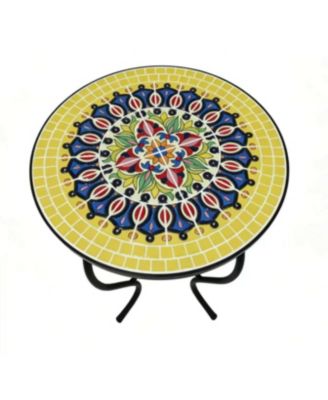 Amaryllis Bloom 14 Inch Metal and Cement Weather-Resistant Mosaic Accent Table