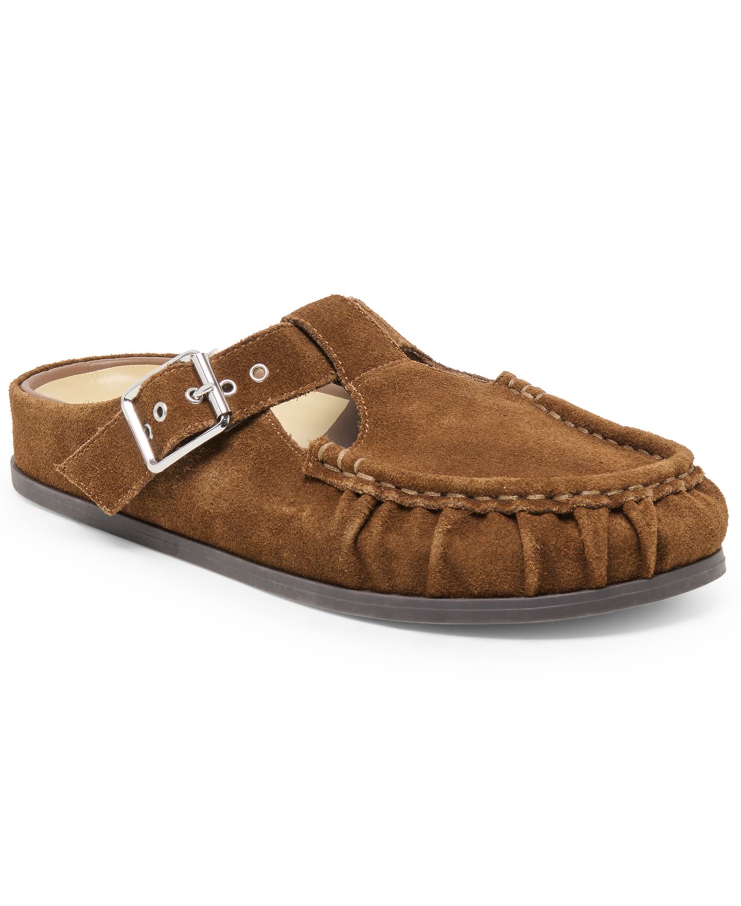 Женские сабо Dolce Vita Jeanne Ruched Buckled Mule, цвет: Каштановый замшевый — фото 1