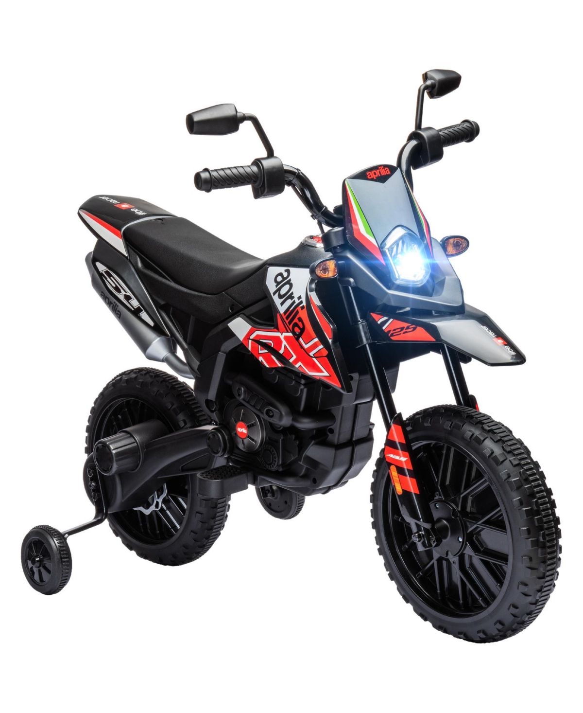 Glintex Aprilia Ride-On Motorcycle with Detachable Training Wheels and Led Headlight, Ages 3+