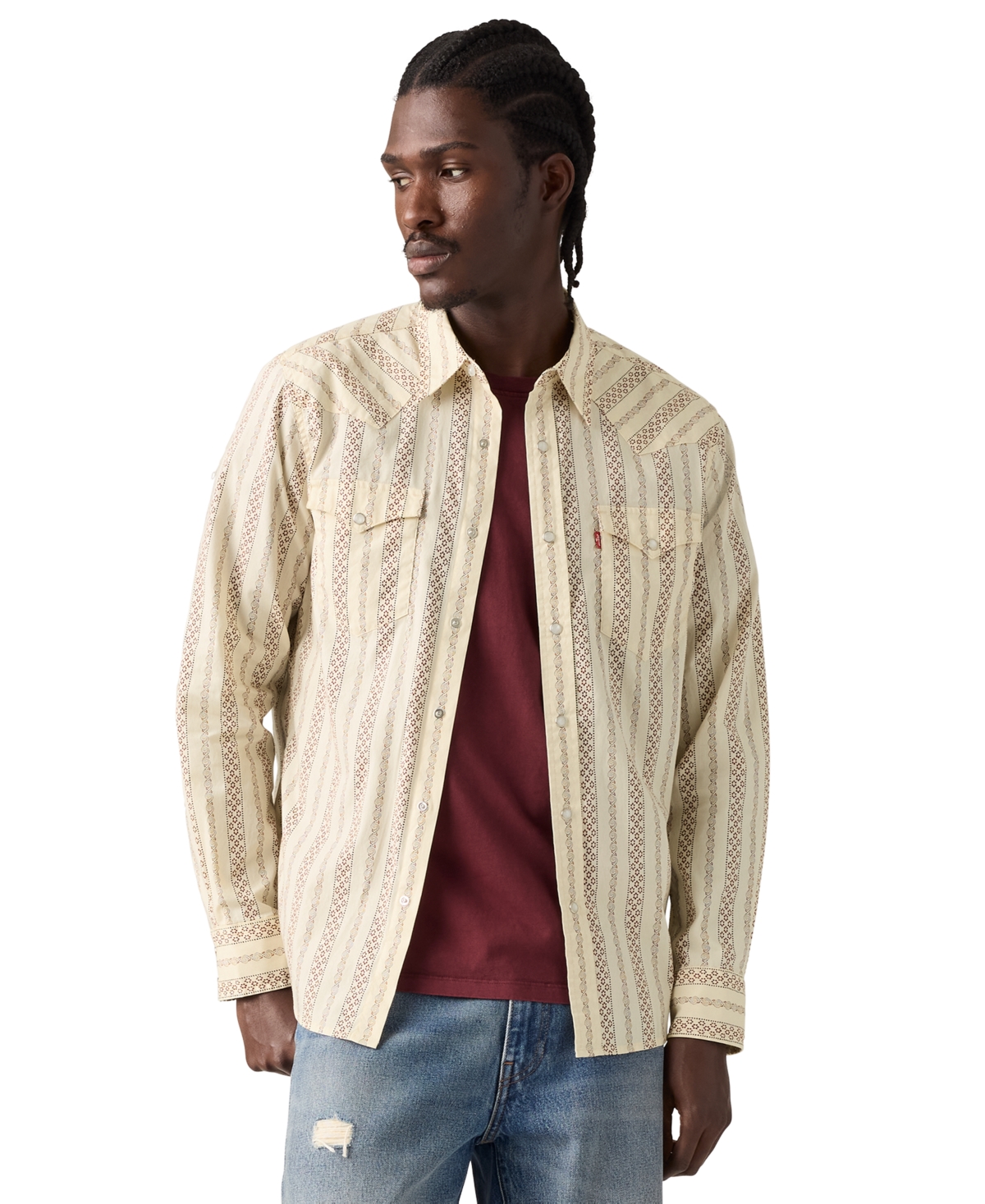 Levi's Men's Long-Sleeve Regular-Fit Western Shirt - Seedpearl Strp