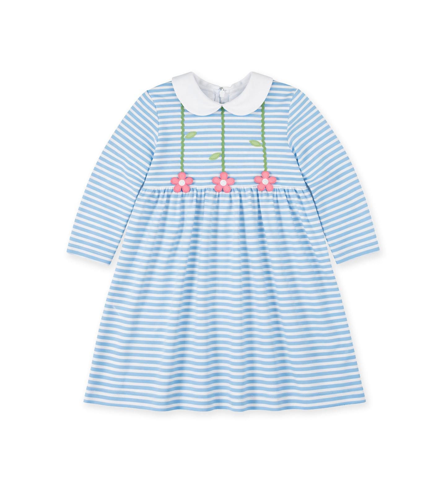 Платье Florence Eiseman Long-Sleeve Peter Pan Collar Dress для девочек-малышей, цвет: Синий / Белый — фото 1