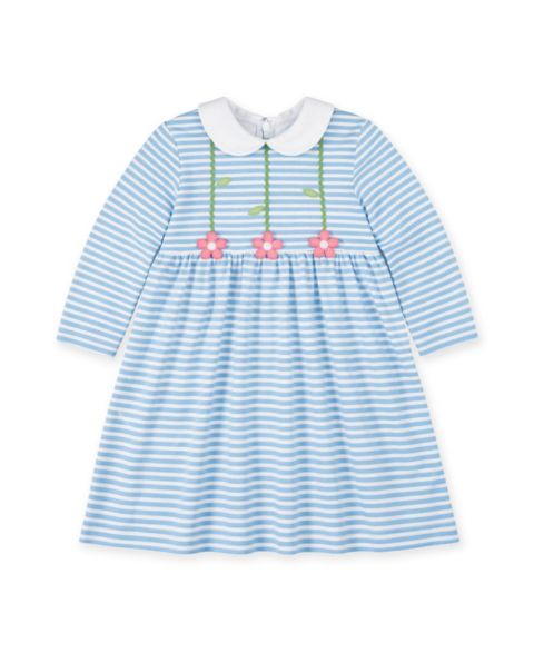 Платье Florence Eiseman Long-Sleeve Peter Pan Collar Dress для девочек-малышей, цвет: Синий / Белый