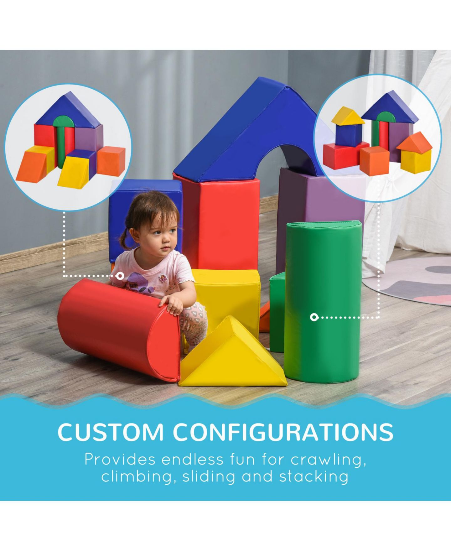 Детские конструкторы Glintex High-Density Foam 11-Piece Climb and Crawl Play Set, Ages 1-3, цвет: Разноцветный — фото 6