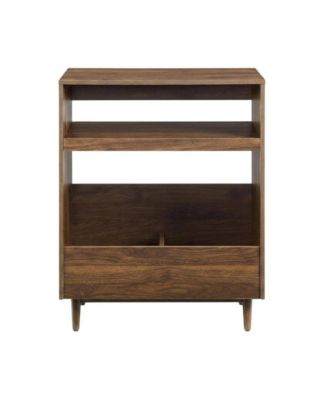 Wooden record player stand with vinyl storage, compact design for living rooms