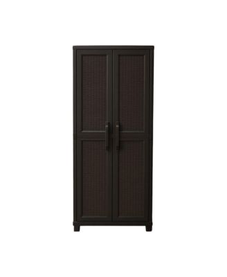 72" Espresso Heavy Duty Resin Faux Rattan Two Door Storage Cabinet
