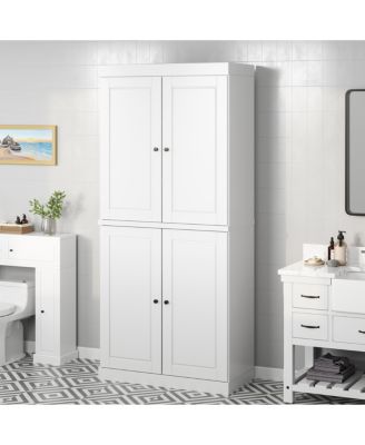 100% Solid Wood Tall Freestanding Modular Bathroom Linen Storage Cabinet with Raised Panel Doors, Adjustable Shelves, 32" W x 71.5" H