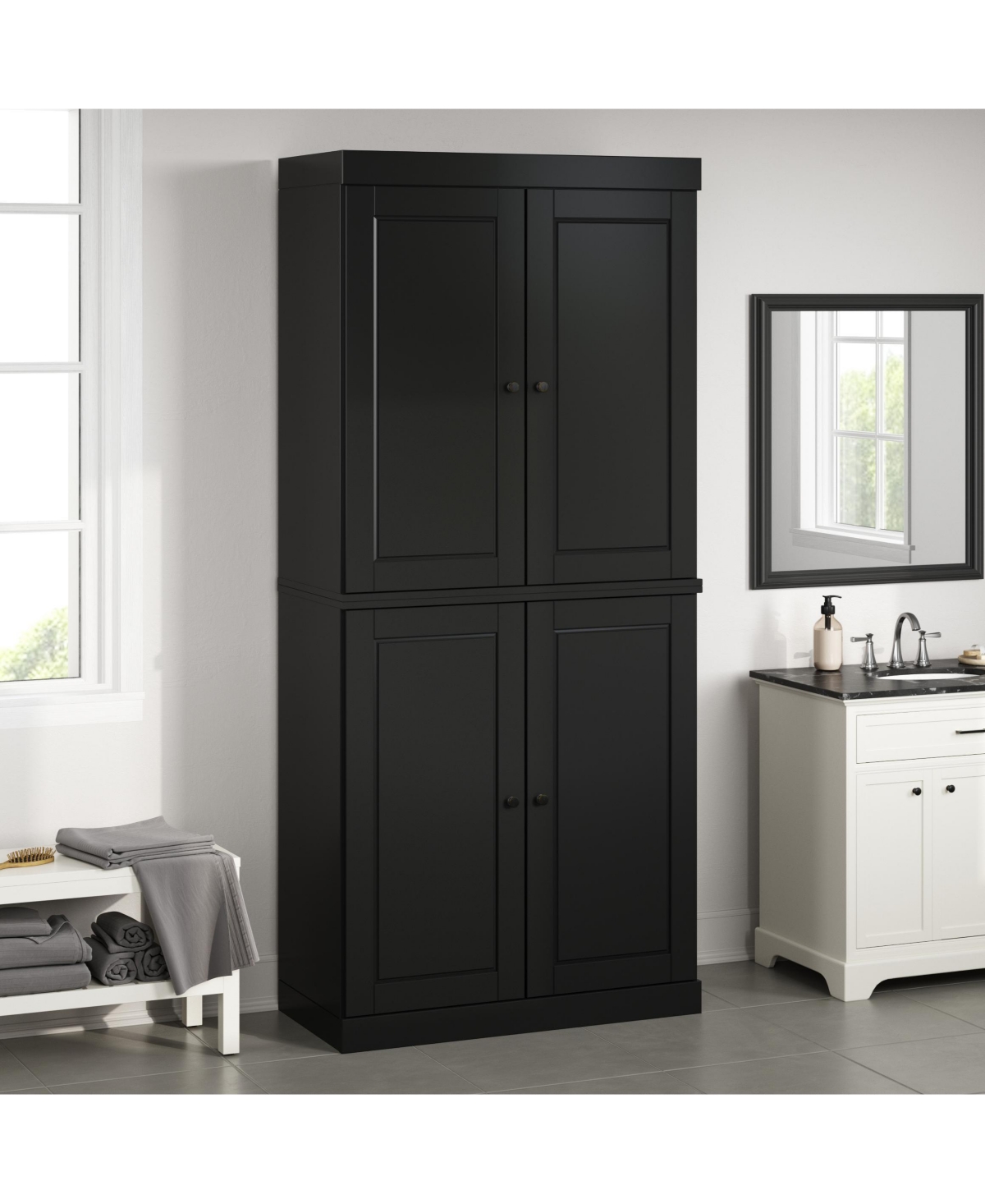 Palace Imports 100% Solid Wood Tall Freestanding Modular Bathroom Linen Storage Cabinet with Raised Panel Doors, Adjustable Shelves, 32" W x 71.5" H -