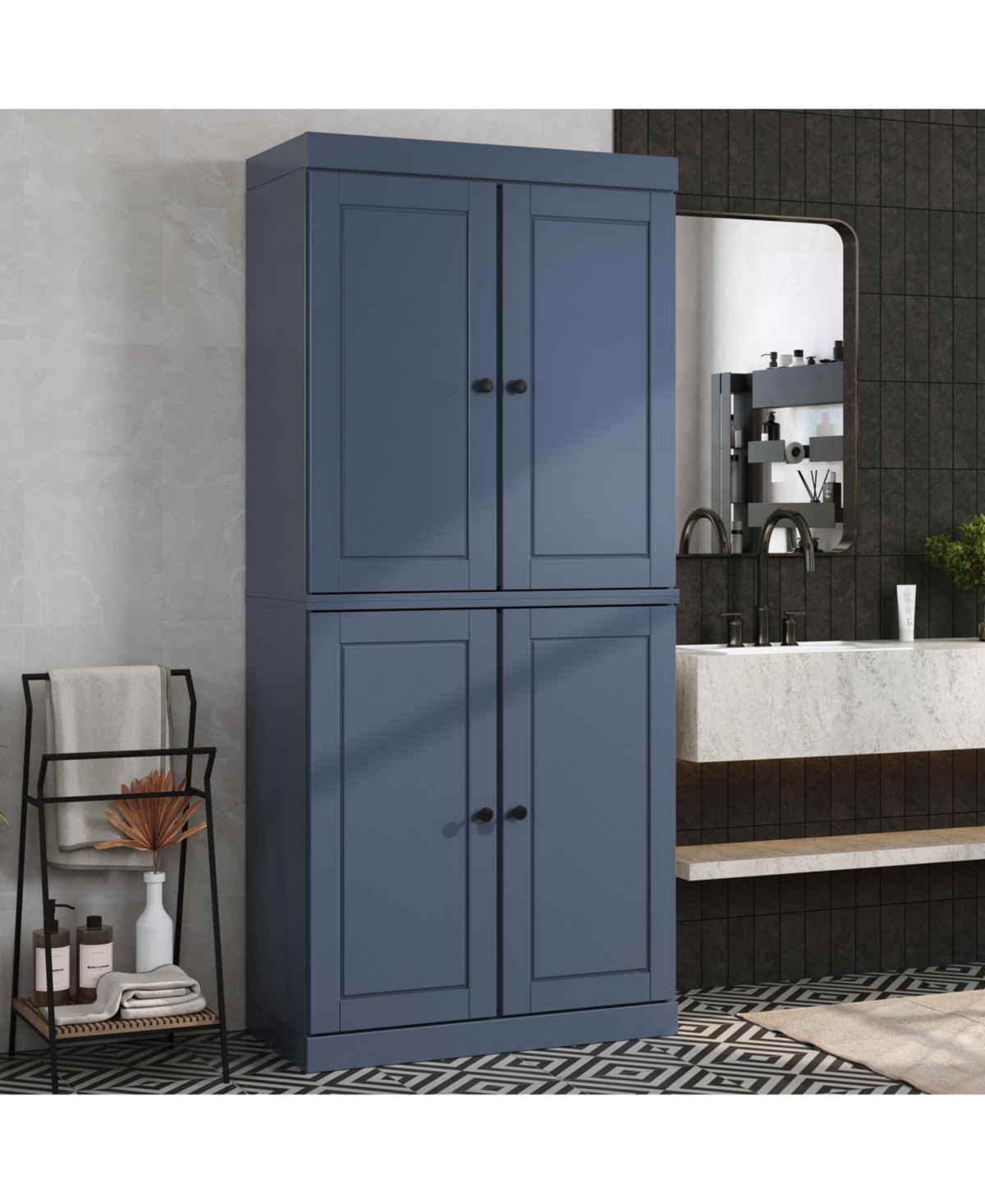 Palace Imports 100% Solid Wood Tall Freestanding Modular Bathroom Linen Storage Cabinet with Raised Panel Doors, Adjustable Shelves, 32" W x 71.5" H