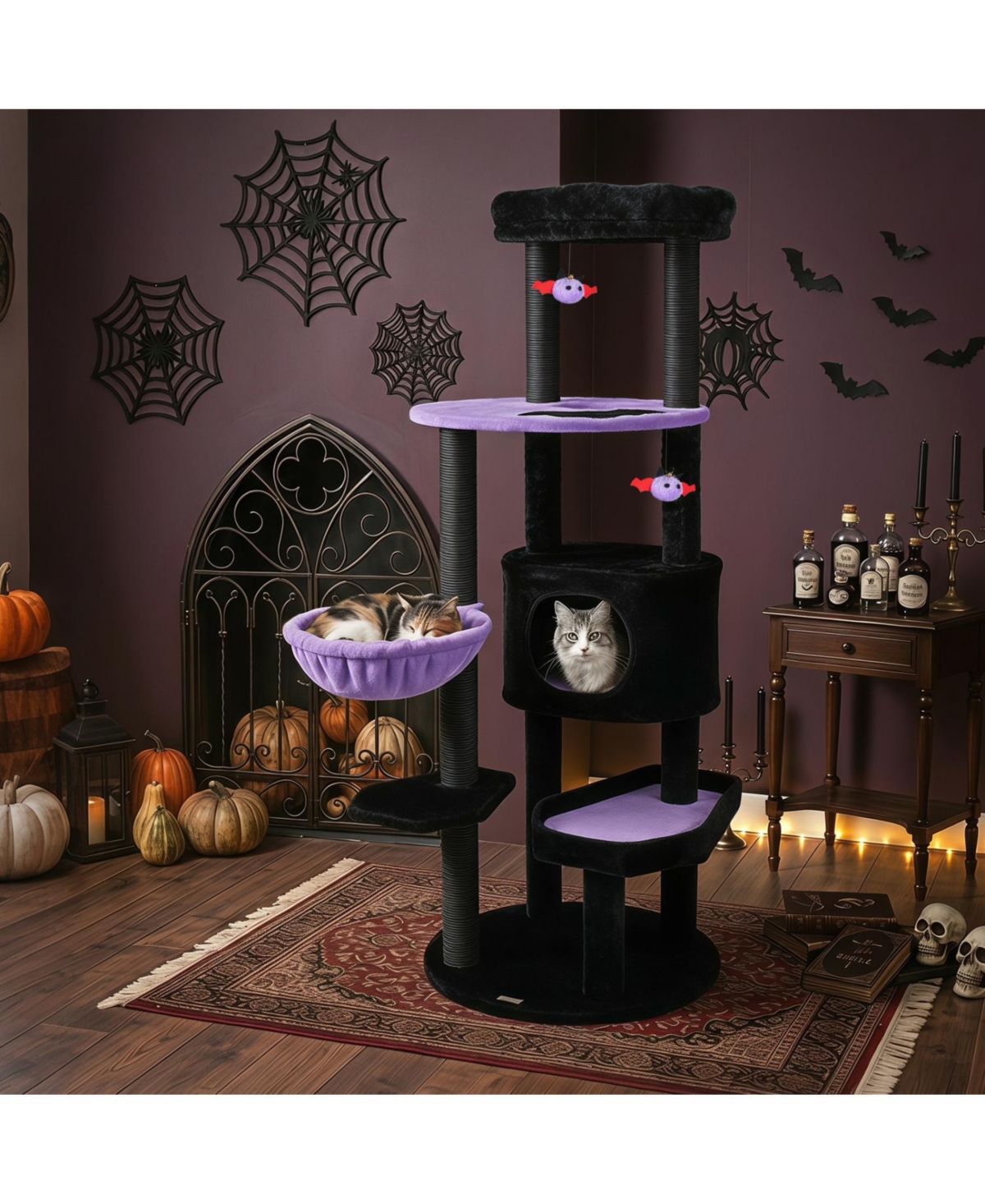 Zeny 60in Gothic Cat Tower with Plush Perch and Spider Toys