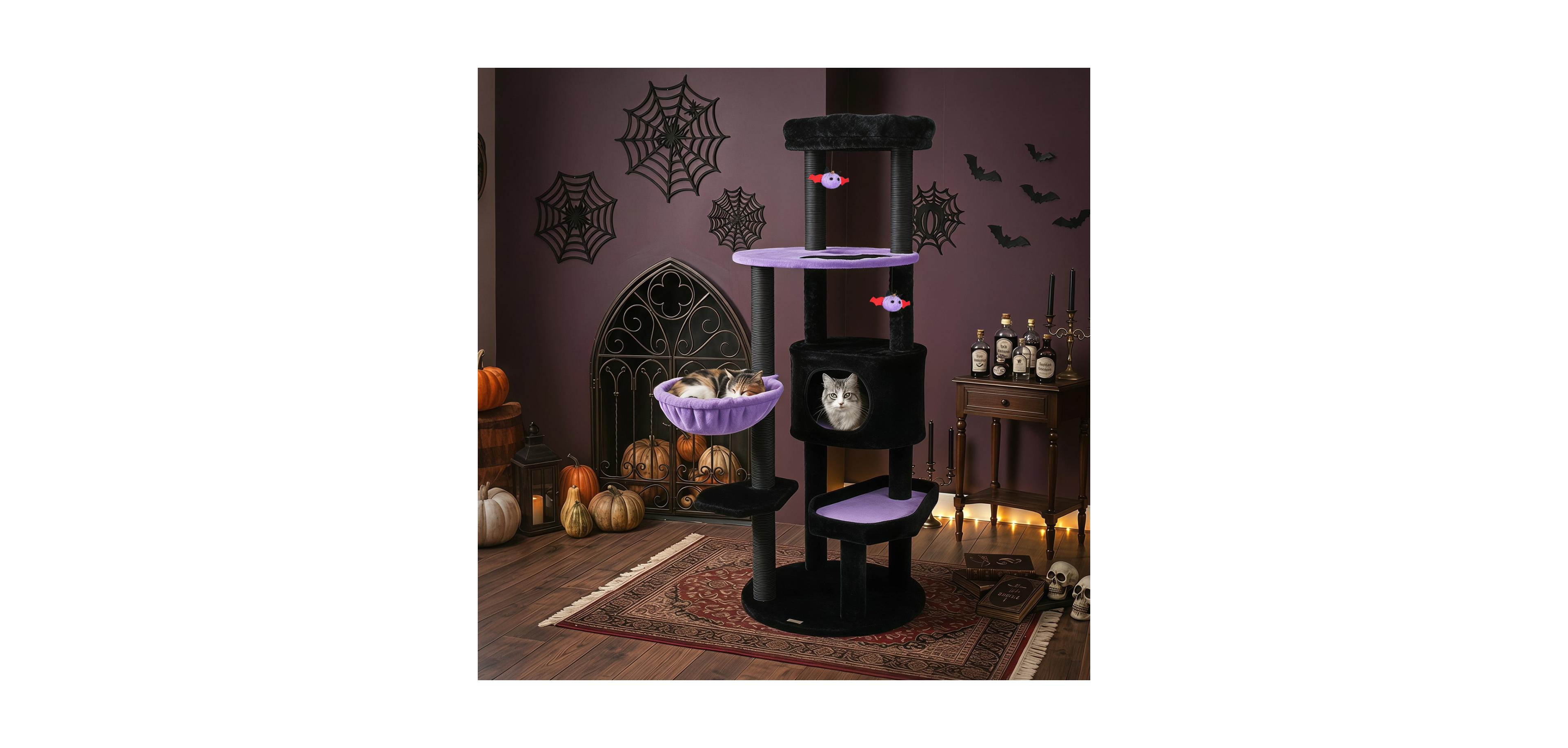 Zeny 60in Gothic Cat Tower with Plush Perch and Spider Toys