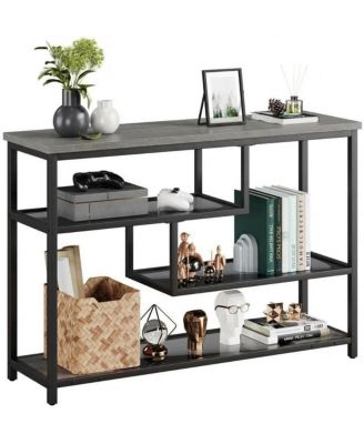 4 Tier Console Table, Narrow Entrance Table, Glass Shelves and Metal Frame, Sofa End for Entrance