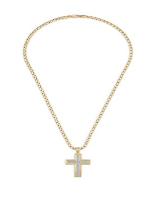 Diamond Cross Pendant Necklace (1/5 ct. t.w.) in Yellow Ion-Plated Stainless Steel