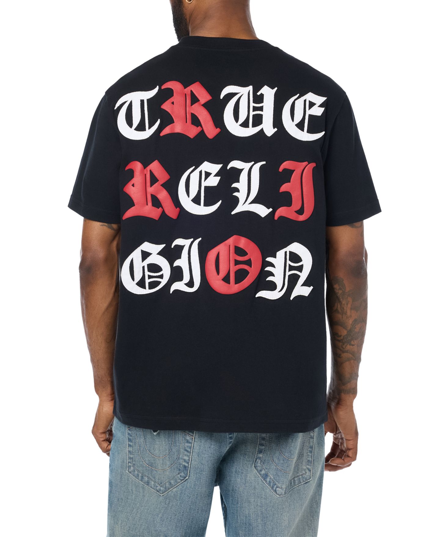 Мужская футболка True Religion Tossed Logo Graphic Crewneck, цвет: Угольно-чёрный — фото 1