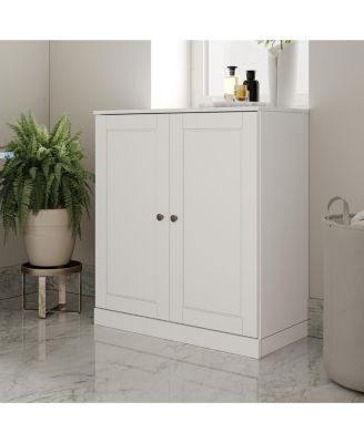 100% Solid Wood Freestanding Bathroom Linen Storage Cabinet with Raised Panel Doors, Adjustable Shelves, 32" W x 35.75" H