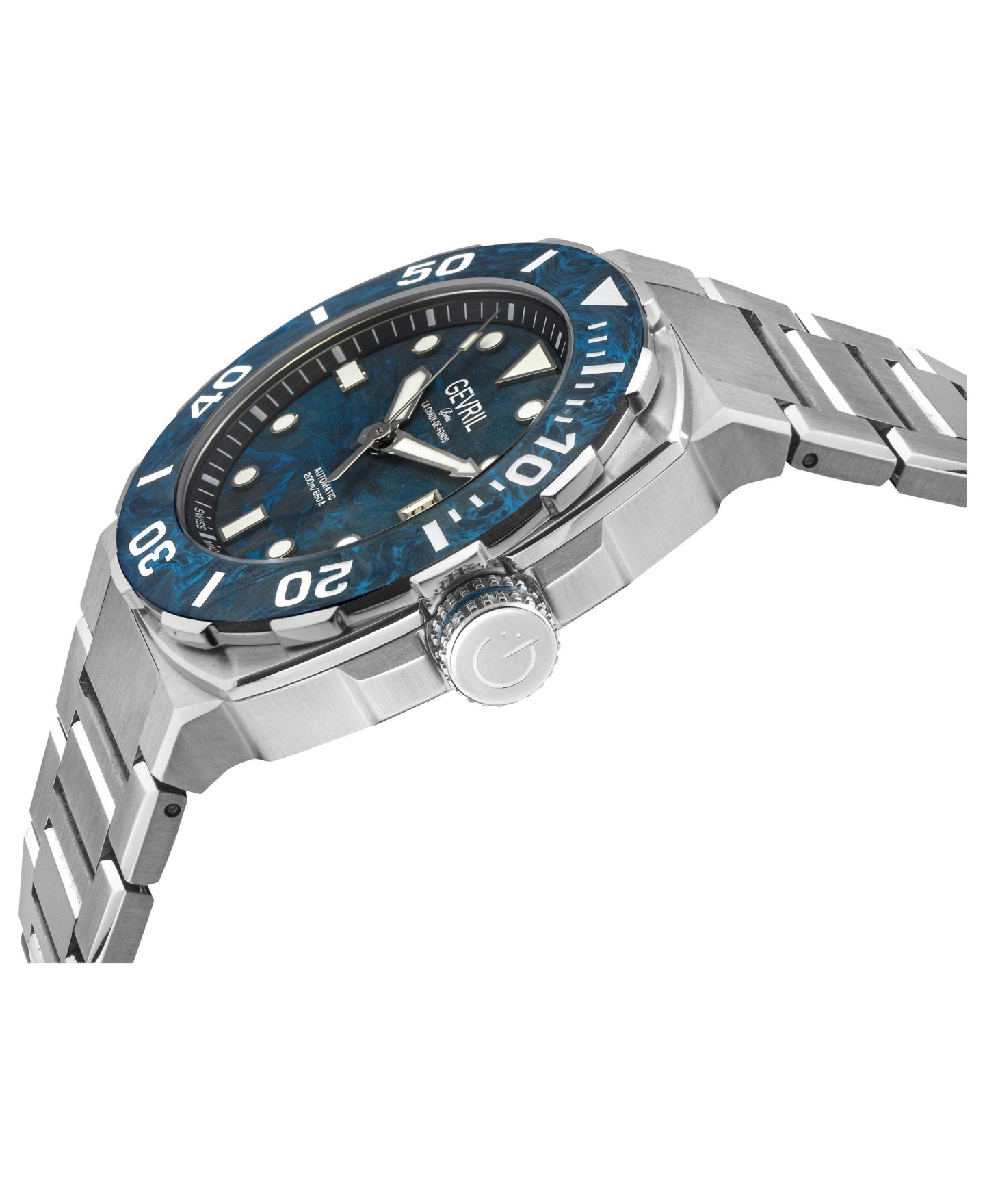 Мужские часы Gevril Fortuna Swiss Automatic Blue Color Infused Carbon Bracelet Watch, цвет: Серебряный — фото 2
