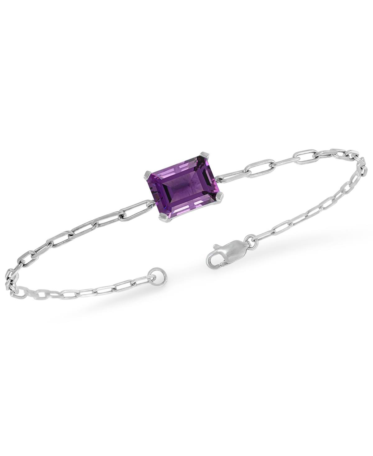 Macy's Amethyst Paperclip Link High-Polished Bracelet (1-5/8 ct. t.w.) in Sterling Silver - Purple