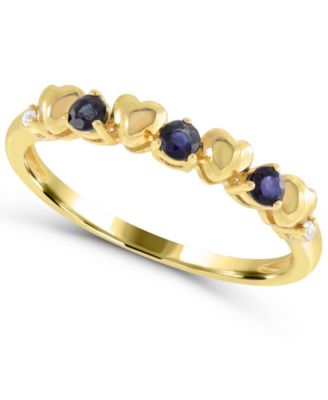 Lab-Grown Blue Sapphire and Lab-Grown White Sapphire Stackable Heart Ring (1/6 ct. t.w.) in 14k Gold-Plated Sterling Silver