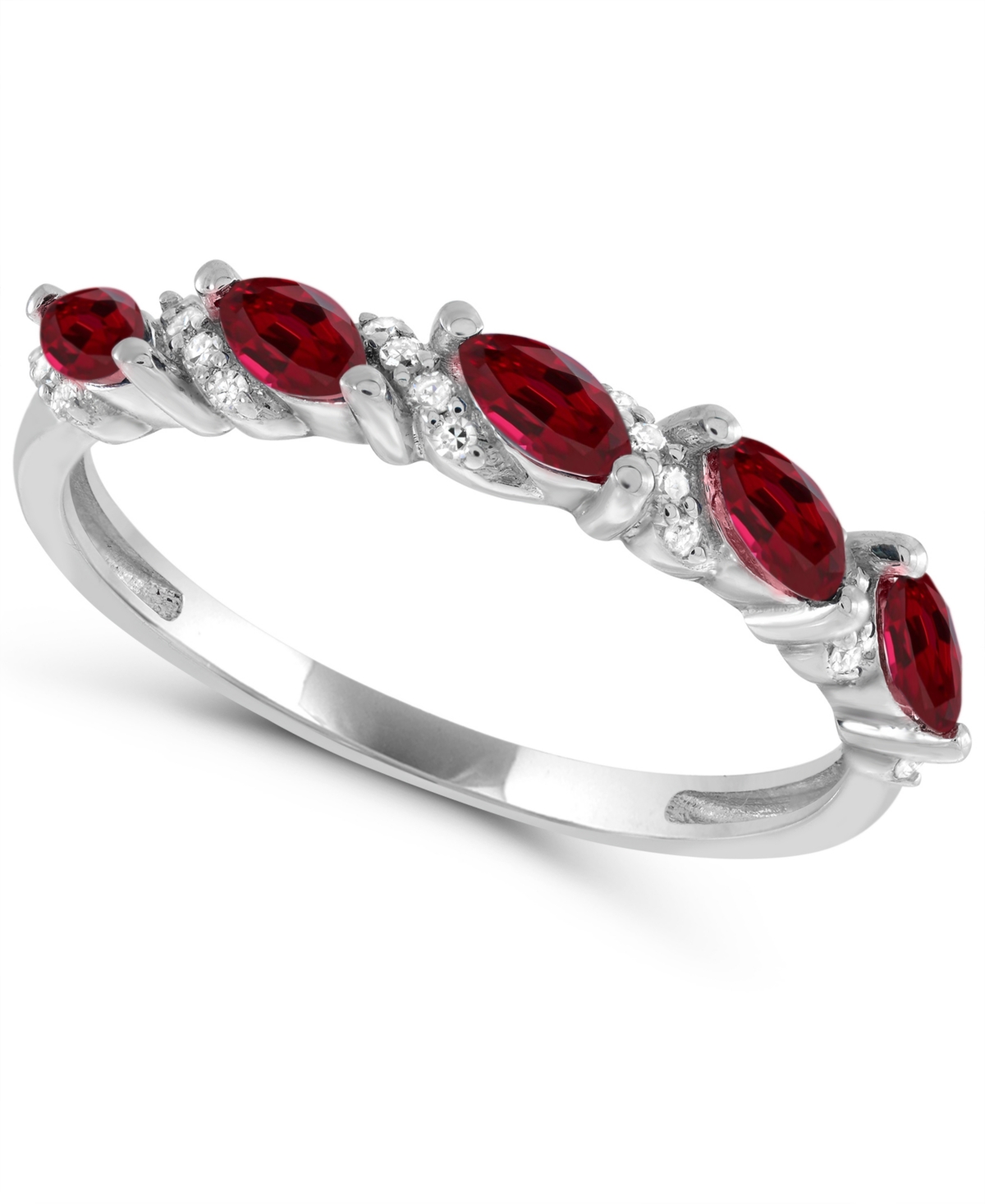 Macy's Lab-Grown Ruby and Lab-Grown White Sapphire Ring (1/2 ct. t.w. and 1/5 ct. t.w.) in Sterling Silver - Red