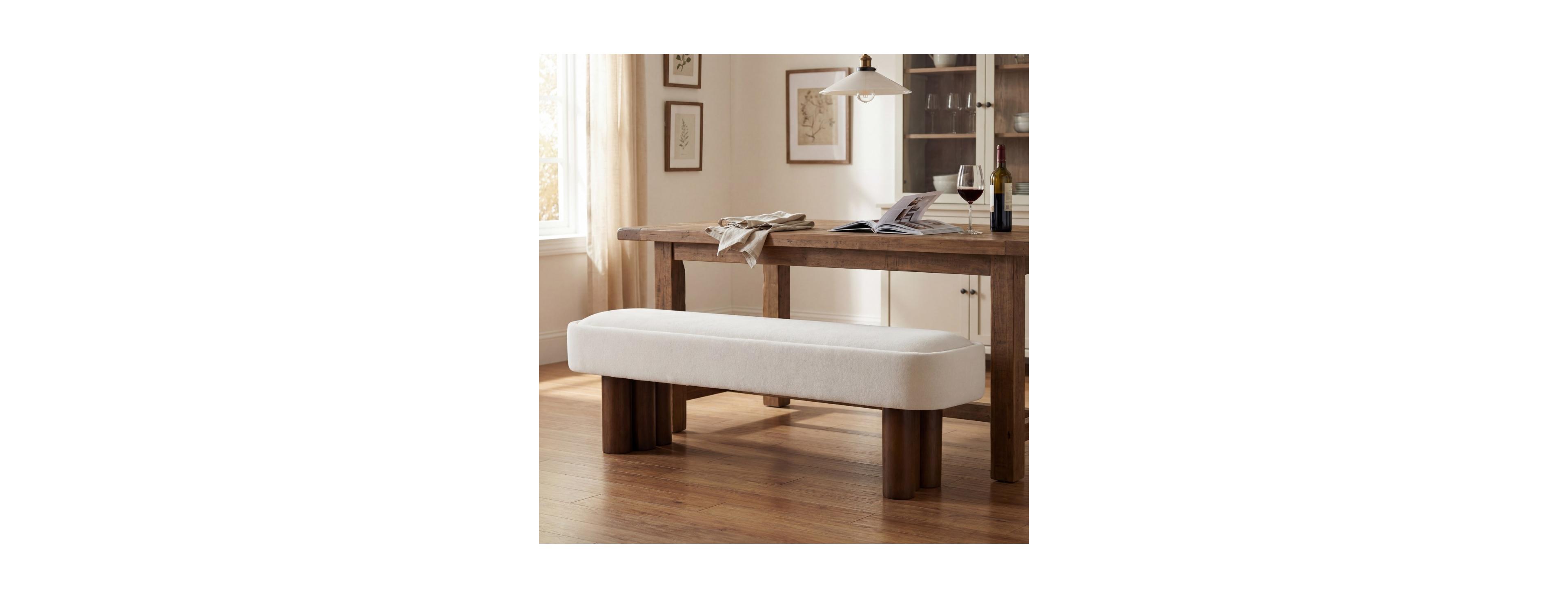 Maison Boucle 60.04" Upholstered Dining Bench for Kitchen Table, End-of-Bed Bench, Hallway Seating