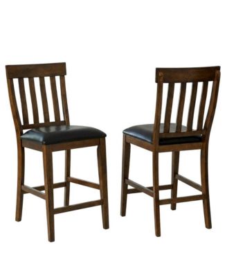 Rustic Whiskey Counter Stool Set with Upholstered Faux Leather Seats (2 Pack