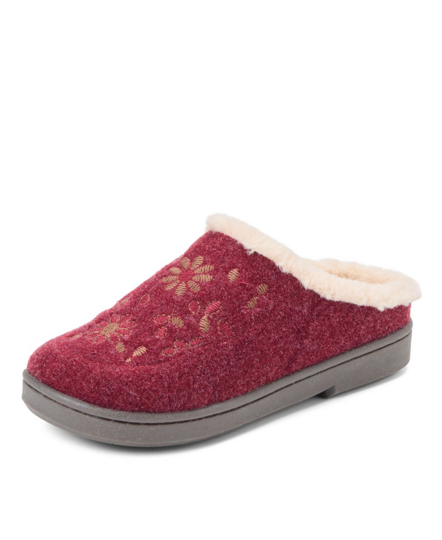 Женские сабо Clarks Felted Clog With Faux Fur Cuff and Embroidery Detail Slippers, цвет: Бордовый — фото 8