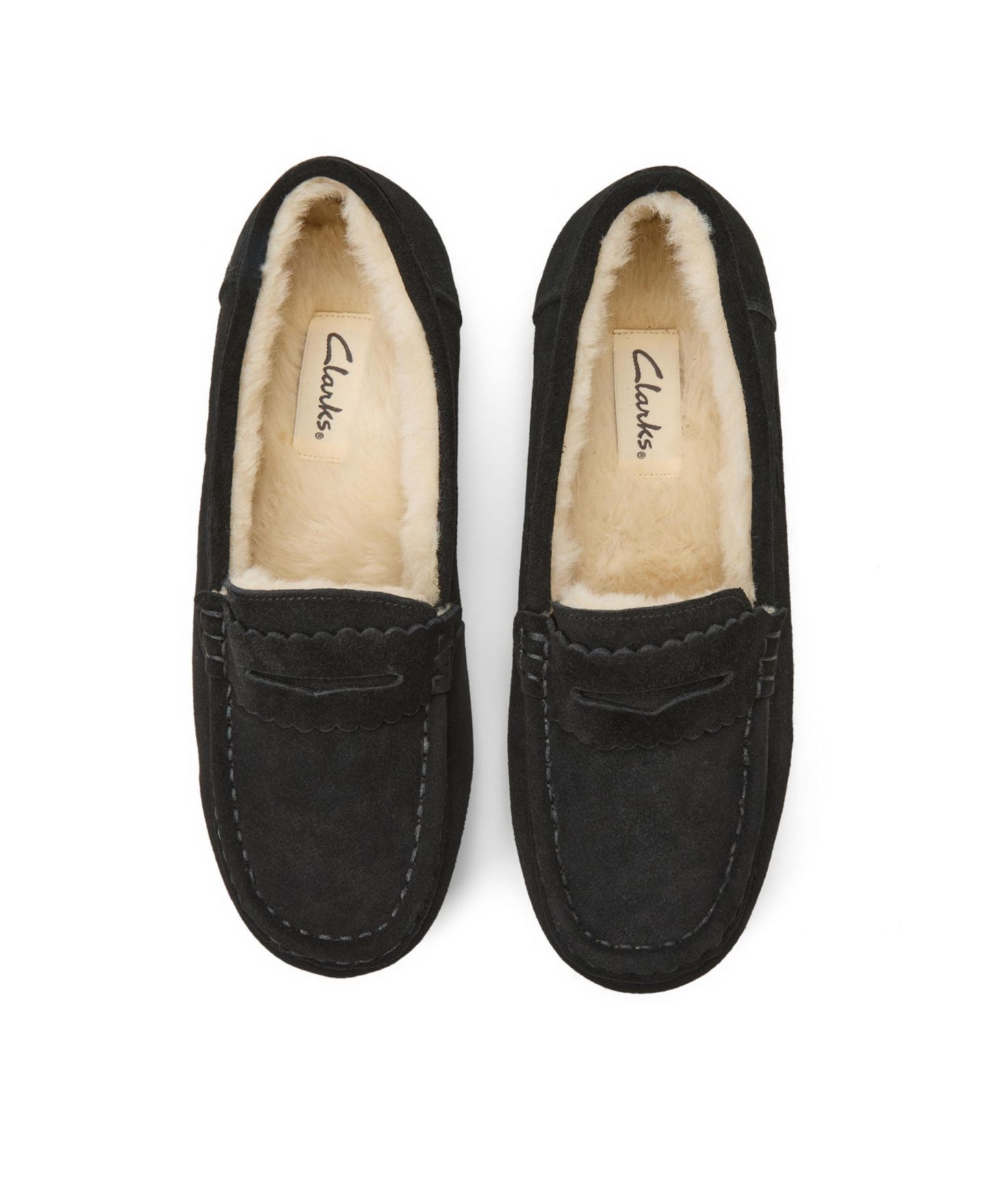 Женские тапочки Clarks Memory Foam Moccasin Penny Loafer Suede Slippers, цвет: Чёрный — фото 11