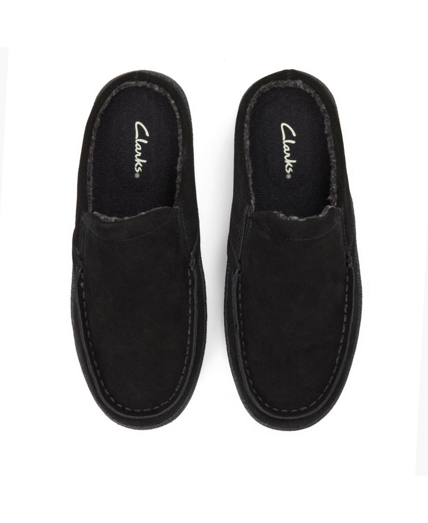 Мужские сабо Clarks Moc Toe Genuine Suede Clog Slippers, цвет: Чёрный — фото 4