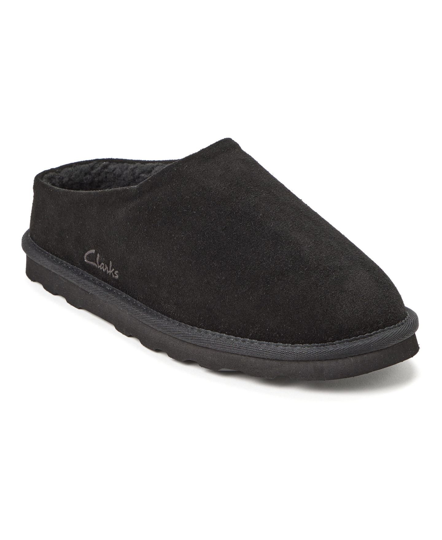 Мужские сабо Clarks Genuine Suede Memory Foam Clog Slippers, цвет: Чёрный — фото 1