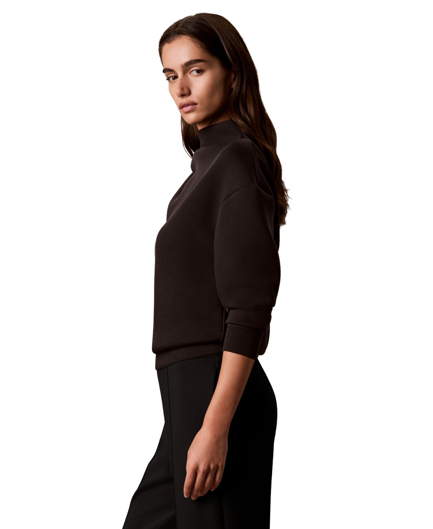 Женский свитер Calvin Klein Mock Neck Long-Sleeve Pullover Top, цвет: Чёрный — фото 5