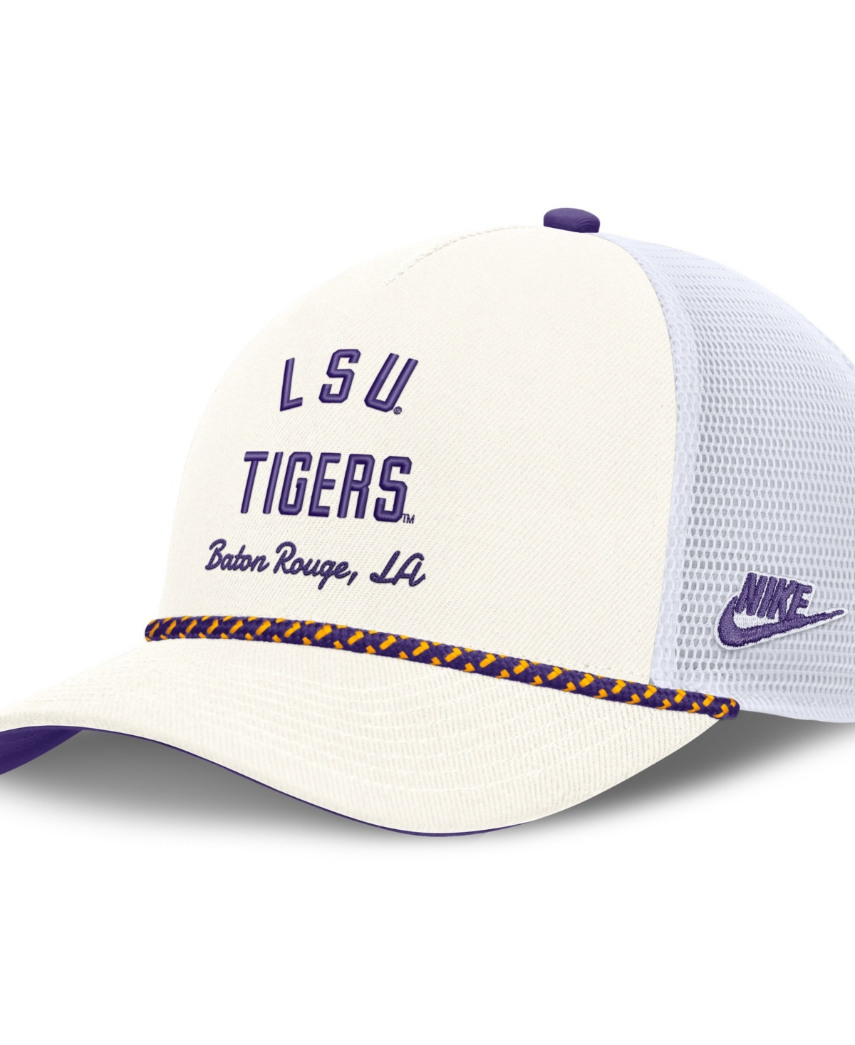 Nike Men's and Women's White Lsu Tigers Mascot Rope Trucker Adjustable Hat