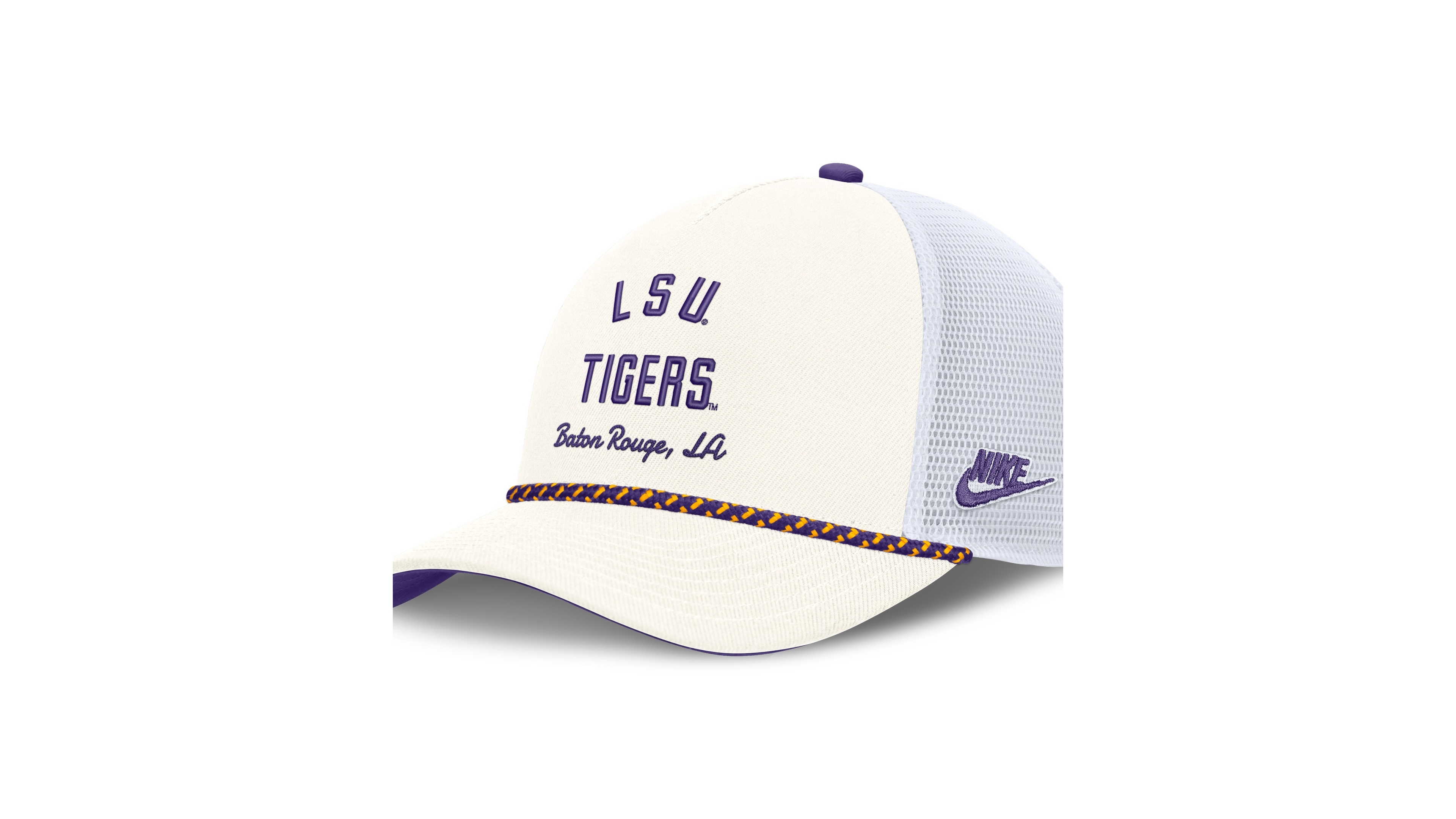 Nike Men's and Women's White Lsu Tigers Mascot Rope Trucker Adjustable Hat