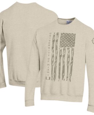 Men's Oatmeal Miami Hurricanes Operation Hat Trick Flag Fleece Crewneck Sweatshirt